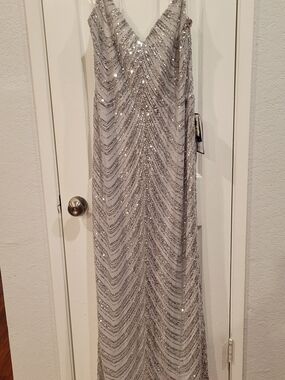 B Darlin Silver Sequin V-Neck Prom Dress